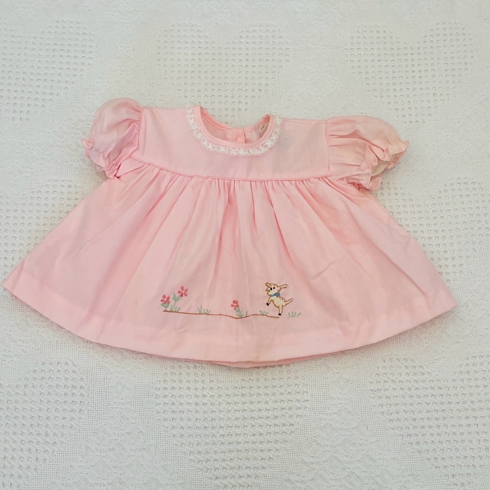 Vintage Baby Girl Dress Pink Embroidered